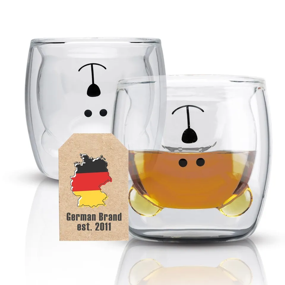 Intirilife Bär Thermoglas 230 ml 2er Set doppelwandig Borosilikat