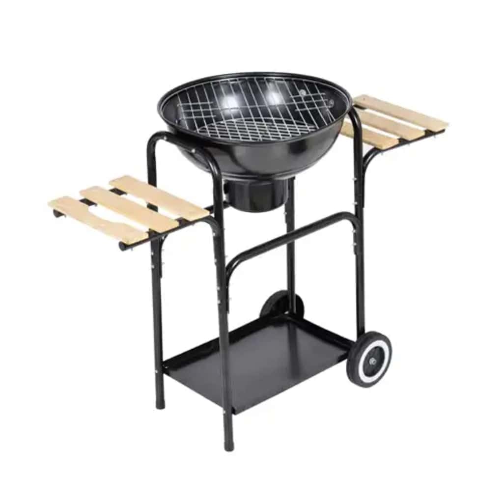 vidaXL Kugelgrill Holzkohlegrill schwarz 44 cm mit Wagen