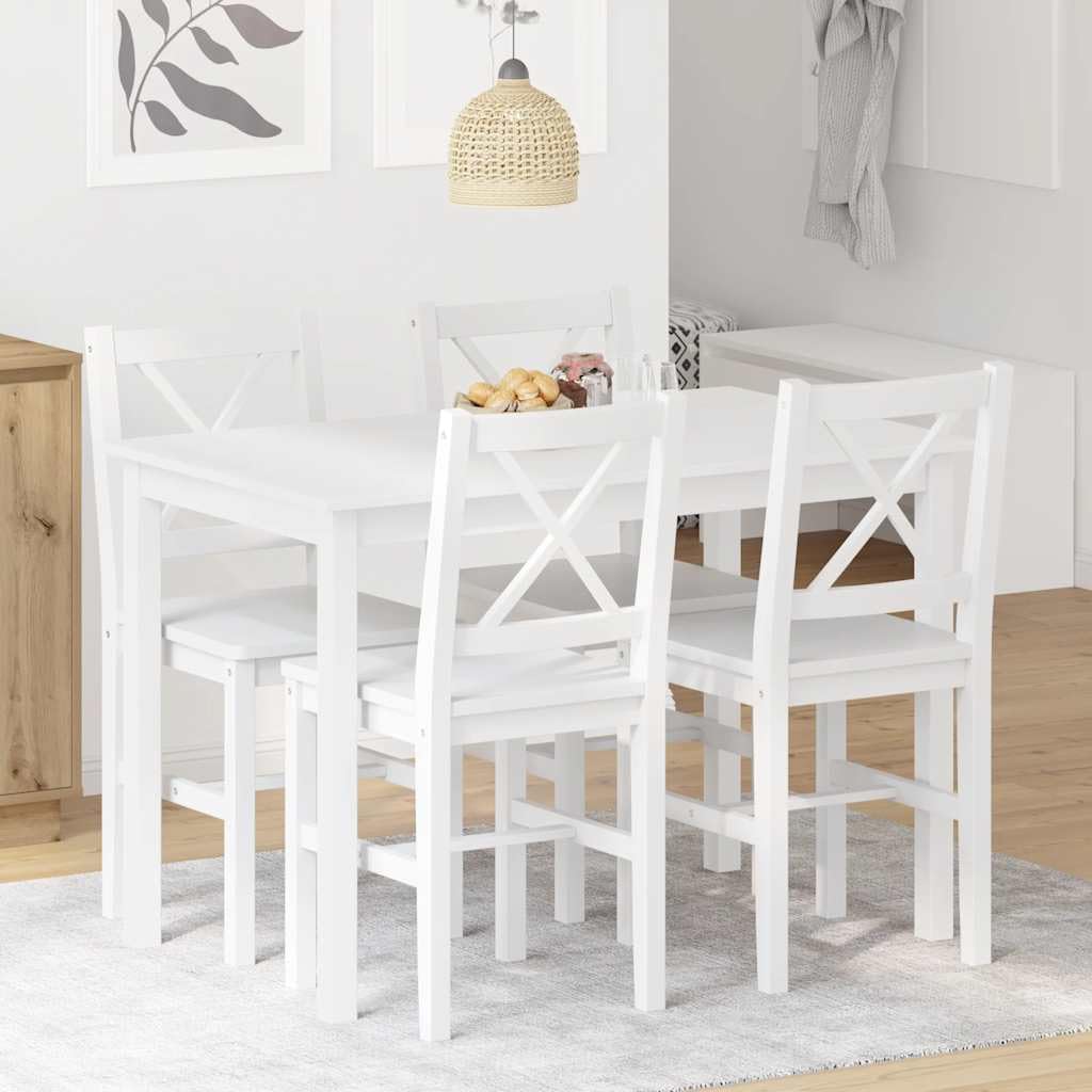 vidaXL Heim & Garten 5-tlg. Essgruppe Esstischset weiß Massivholz