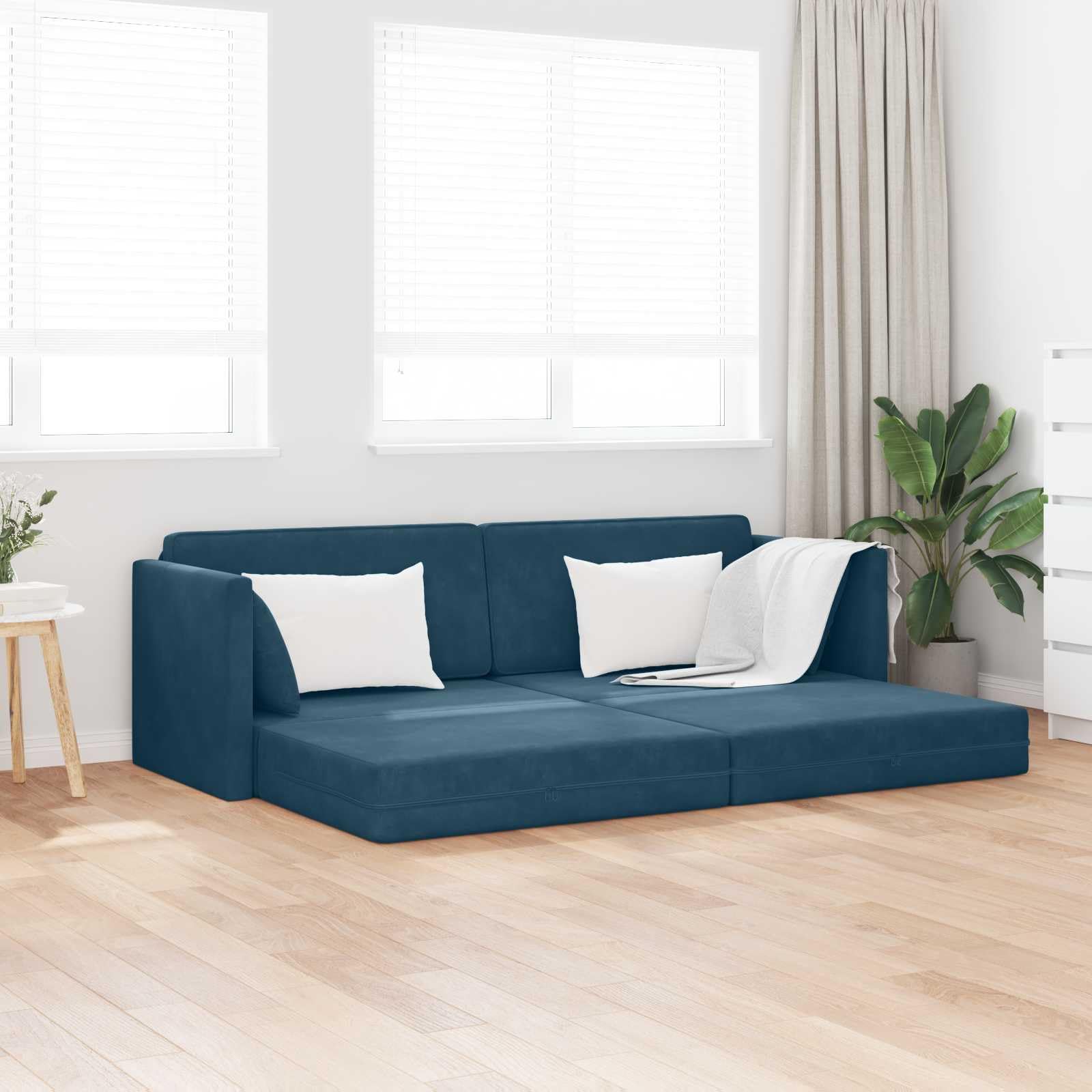 vidaXL Möbel Boden-Sofa-Bett Samt Blau 213 cm