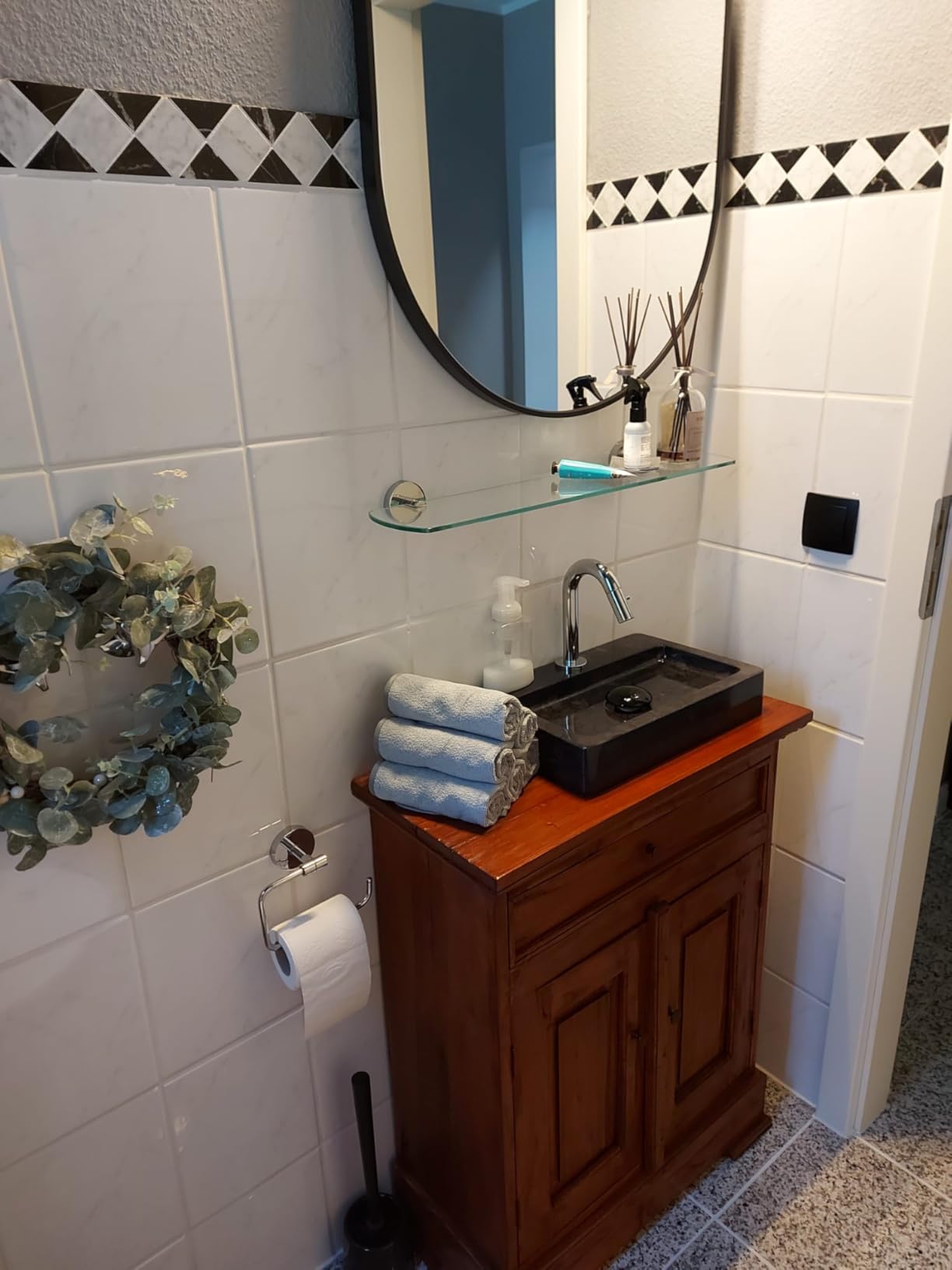 vidaXL Wandwaschbecken Schwarz Marmor 38 cm Handwaschbecken