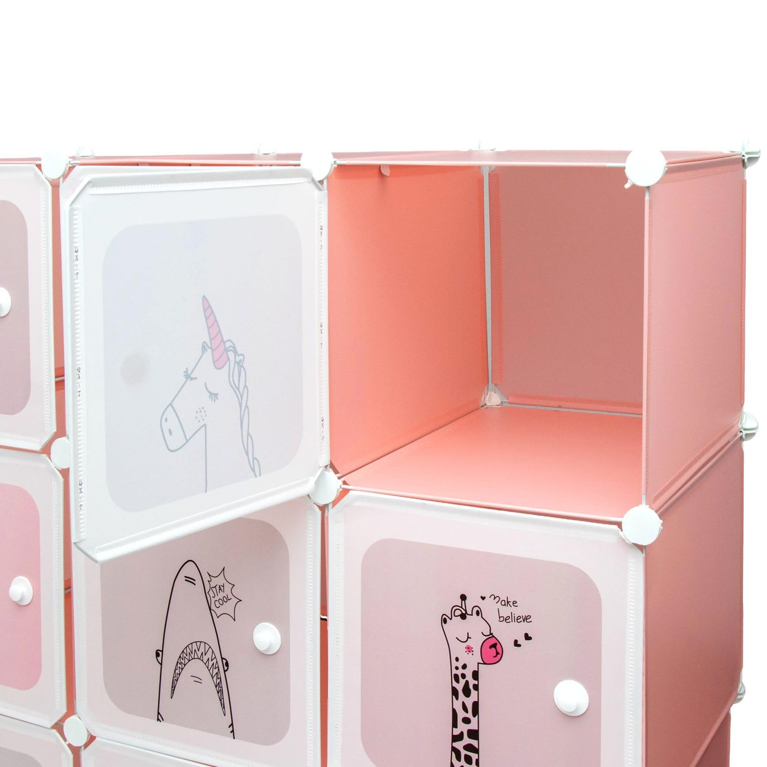 Intirilife Kleiderschrank Steckregal Kinder Rosa 12 Türen