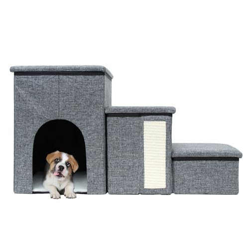 Intirilife Hundetreppe faltbar Grau 3 Stufen 72x32,5x43 cm