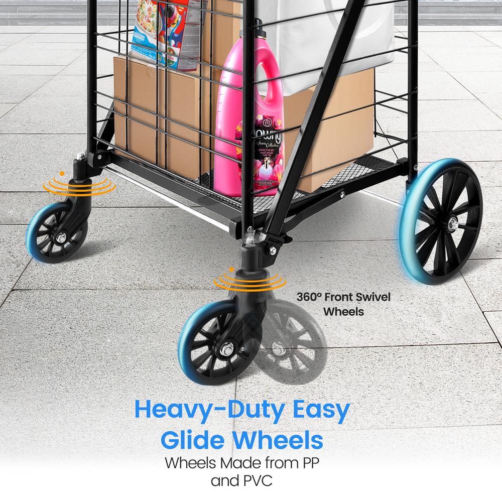 Serenelife Einkaufswagen klappbar schwarz 50 kg Trolley