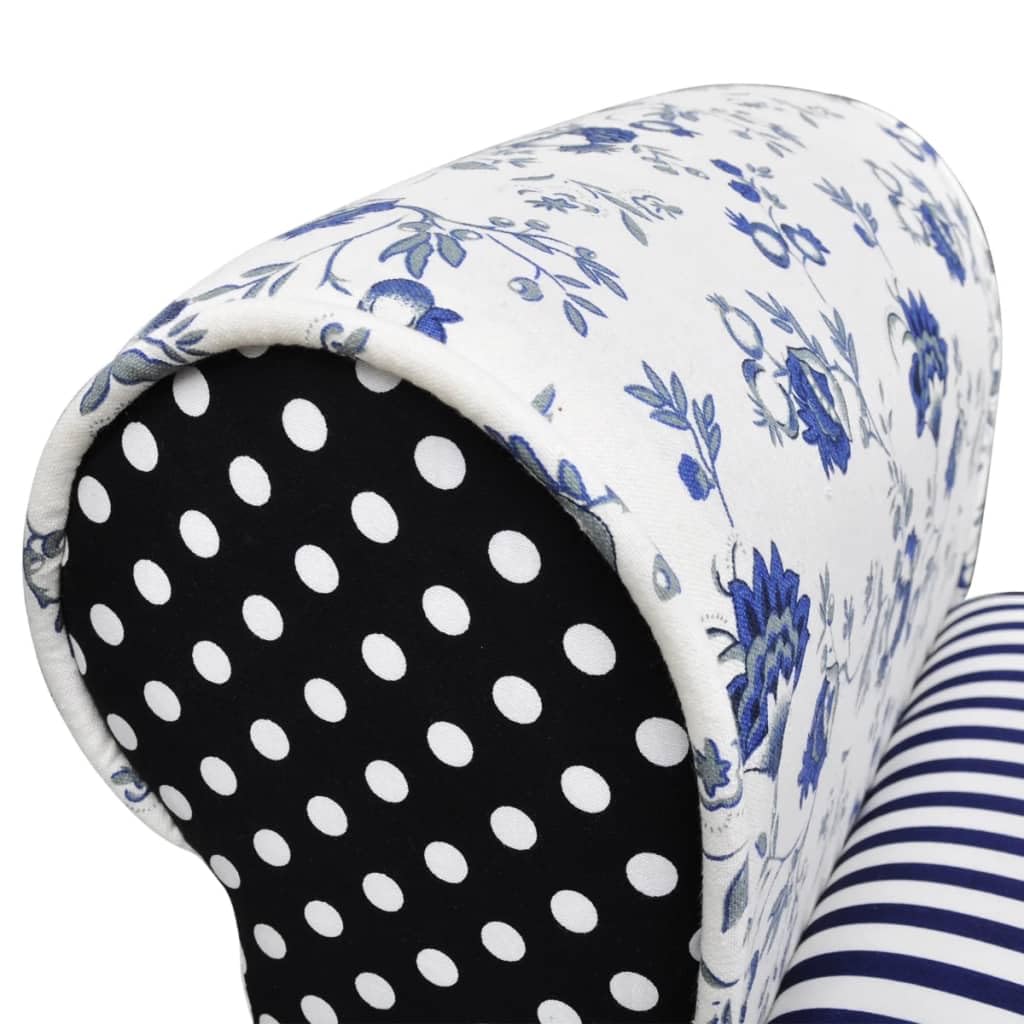 vidaXL Hocker pastoral blau-weiß Stoff Holz gepolstert