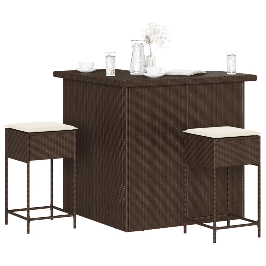 vidaXL Heim & Garten 3-tlg. Gartenbar-Set Braun Poly Rattan Kissen