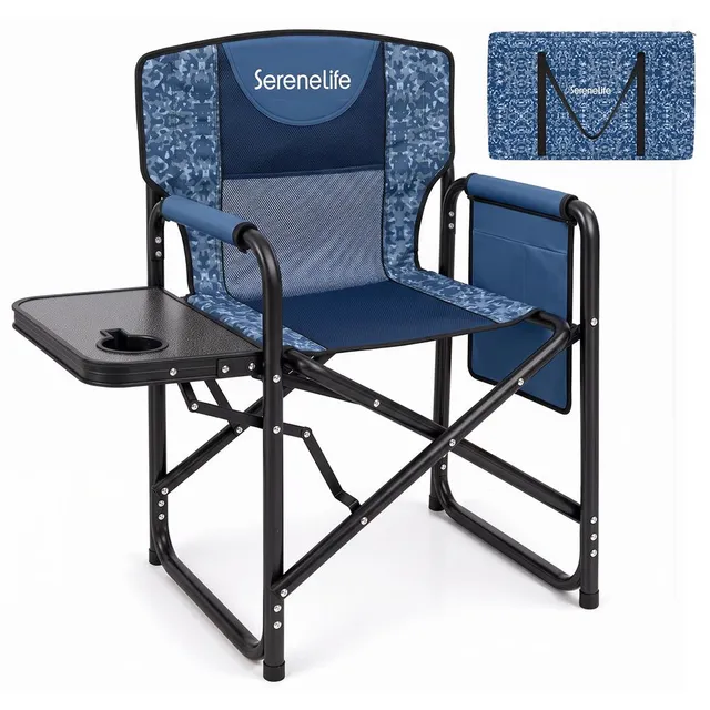 Serenelife SLFLDCHTBLBC Regiestuhl Blau Camouflage mit Tisch