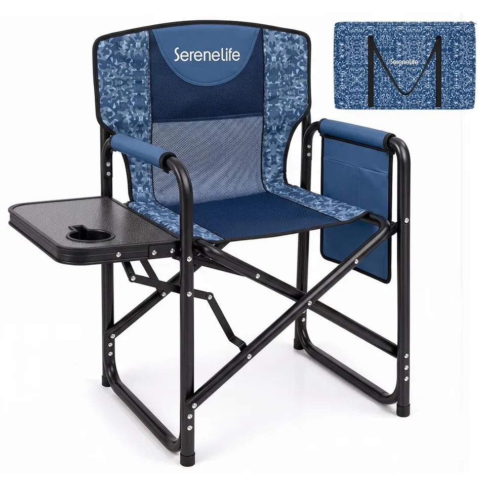 Serenelife SLFLDCHTBLBC Regiestuhl Blau Camouflage mit Tisch