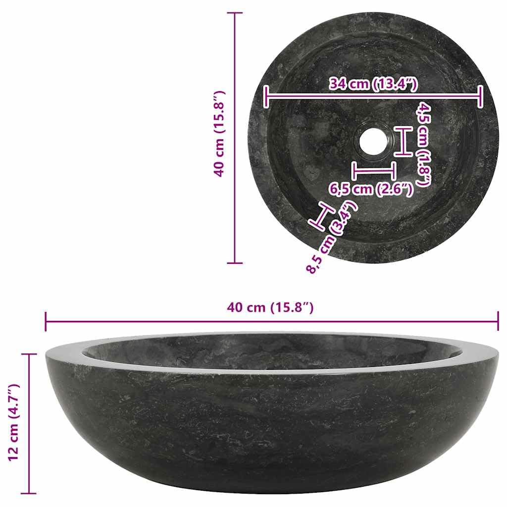 vidaXL Heimwerker Waschbecken Marmor Schwarz 40x12 cm