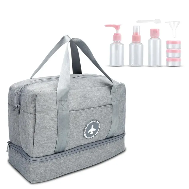 Intirilife Reiseset Reisetasche Grau Rosa mit Flaschen