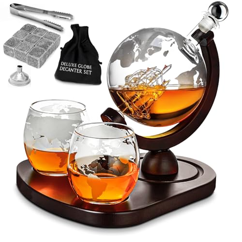 Mikamax Globe Decanter Whisky Karaffe 900 ml Set 2 Gläser Steine