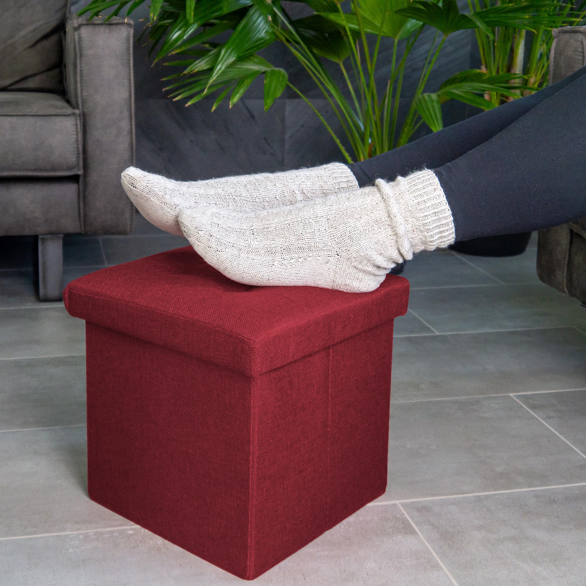 Intirilife Sitzhocker 30x30x30 Granat Rot mit Stauraum