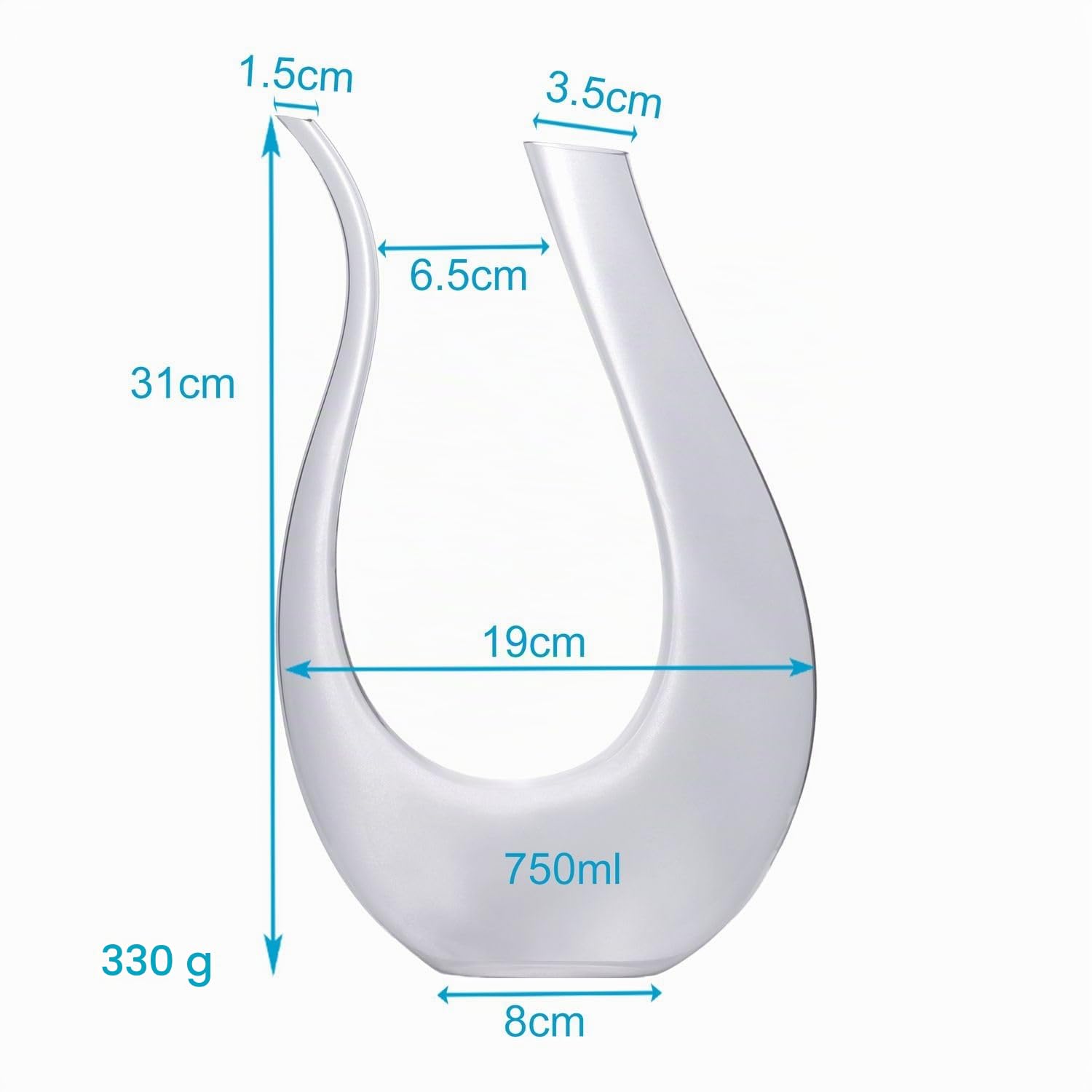 Intirilife Weindekanter U-Form Glas Klar 750 ml Karaffe