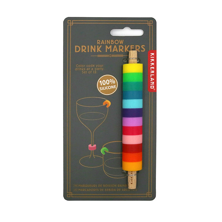 Kikkerland Home Glasmarkierer Rainbow Silikon 12er Set bunt