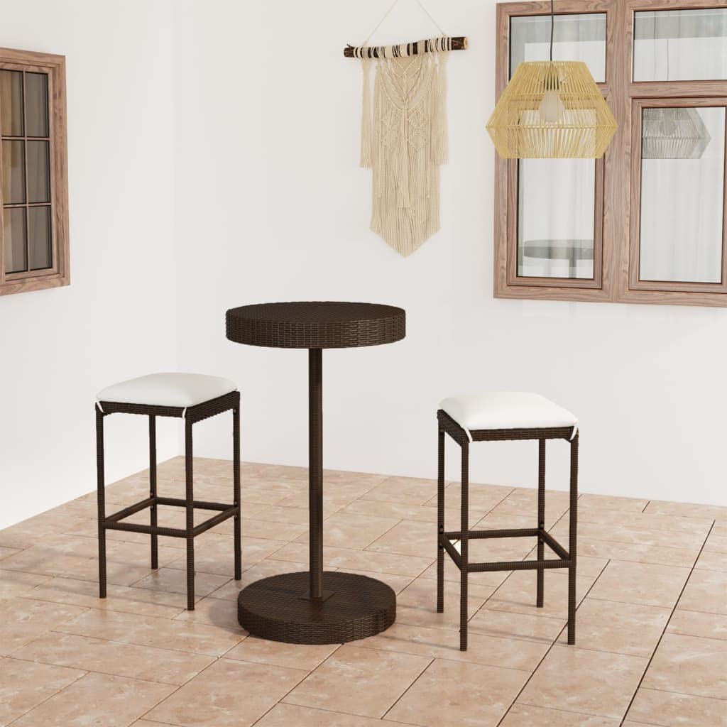 vidaXL Gartenbar-Set 3-tlg. Bartisch Rattan Braun 2 Stk.