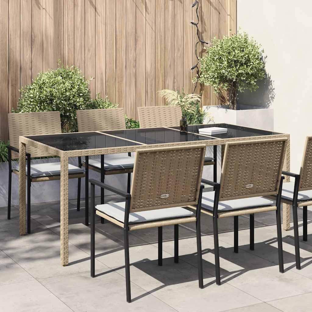 vidaXL Gartentisch Rattan beige Glas 190x90x75cm