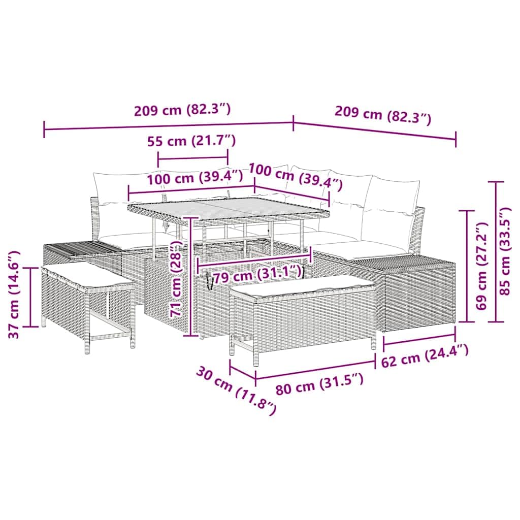 vidaXL Heim & Garten Gartensofa-Set 8-tlg Beige Stauraum