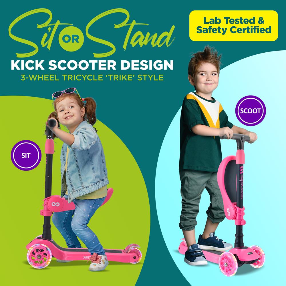 Serenelife Scooters Kinderroller 3-Rad mit Sitz LED ab 1 Jahr