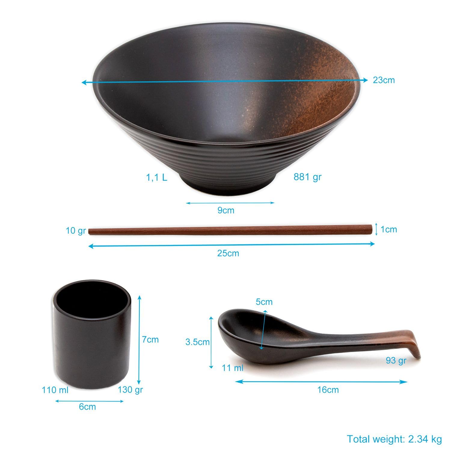 Intirilife Ramen Schüssel Set Keramik Schwarz 2 Personen