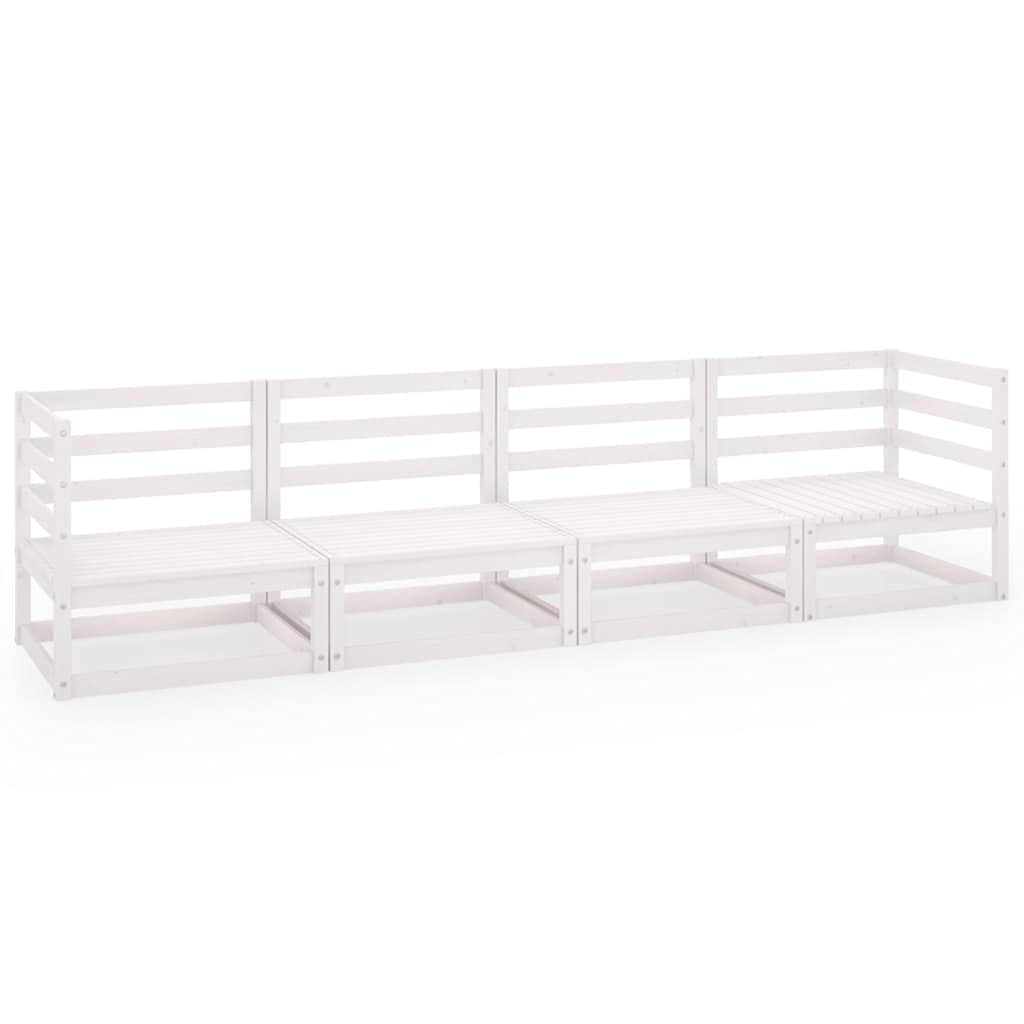 vidaXL Gartensofa 4-Sitzer Lounge Weiß Kiefer Massivholz