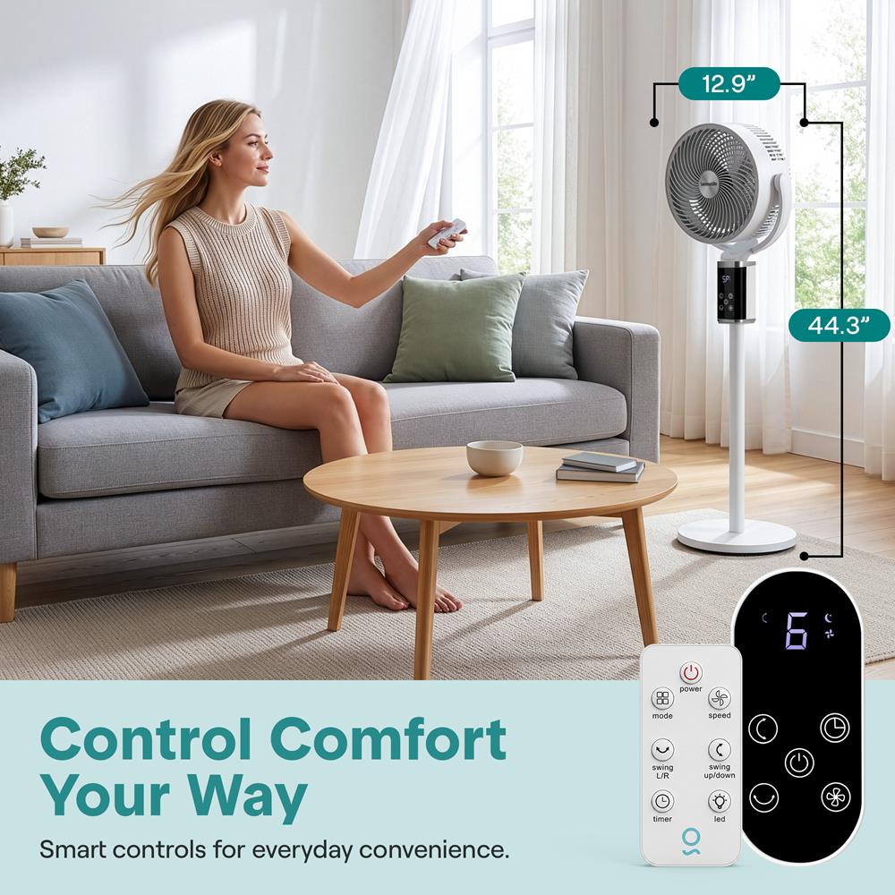 Serenelife Portable AC Standventilator Weiß 45W 6 Stufen