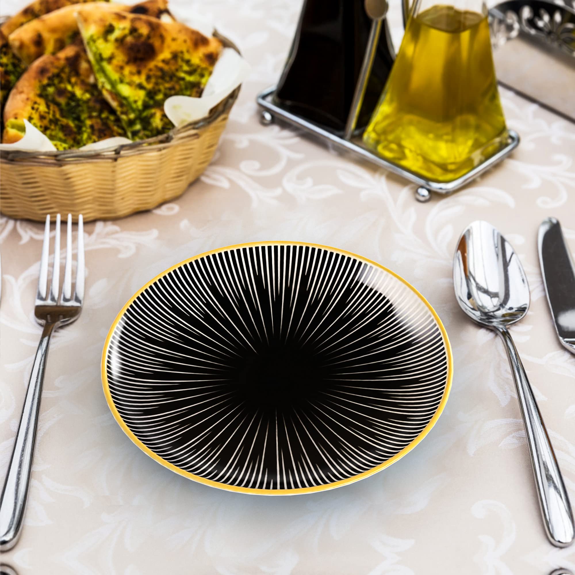 Intirilife Porzellanteller Gestreift 8" 20,5cm Schwarz-Weiß 4x