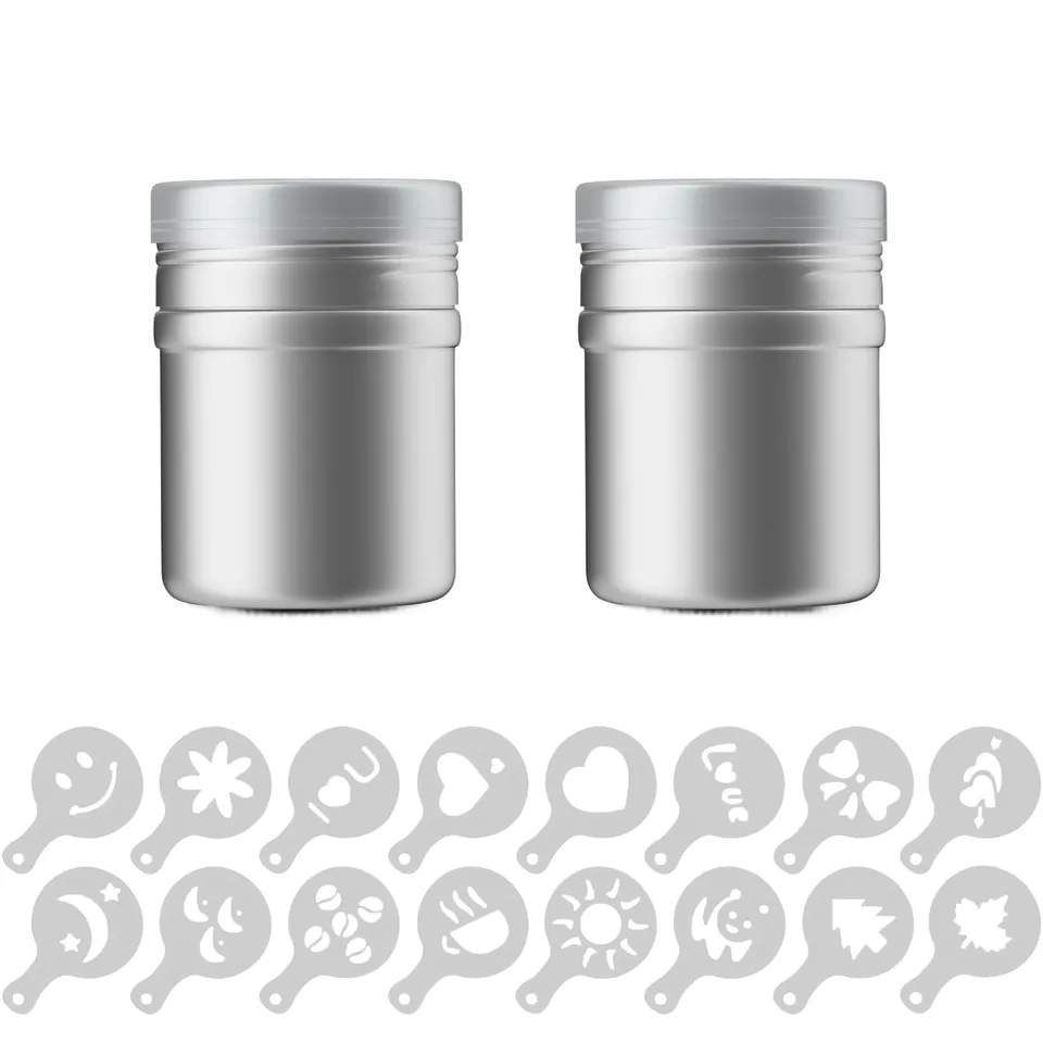 Intirilife Puderstreuer Set 18-teilig Edelstahl mit Schablonen