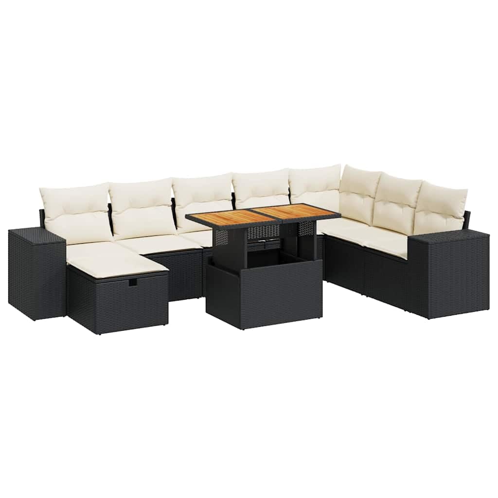 vidaXL Garten Sofagarnitur 9-tlg schwarz creme Rattan