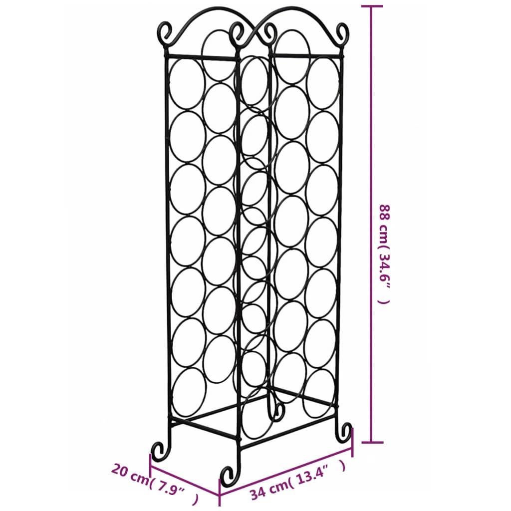 vidaXL Weinregal Metall schwarz 21 Flaschen 88x34 cm