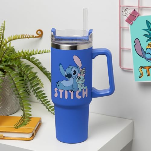 Paladone Stitch Thermobecher 900 ml Blau mit Strohhalm