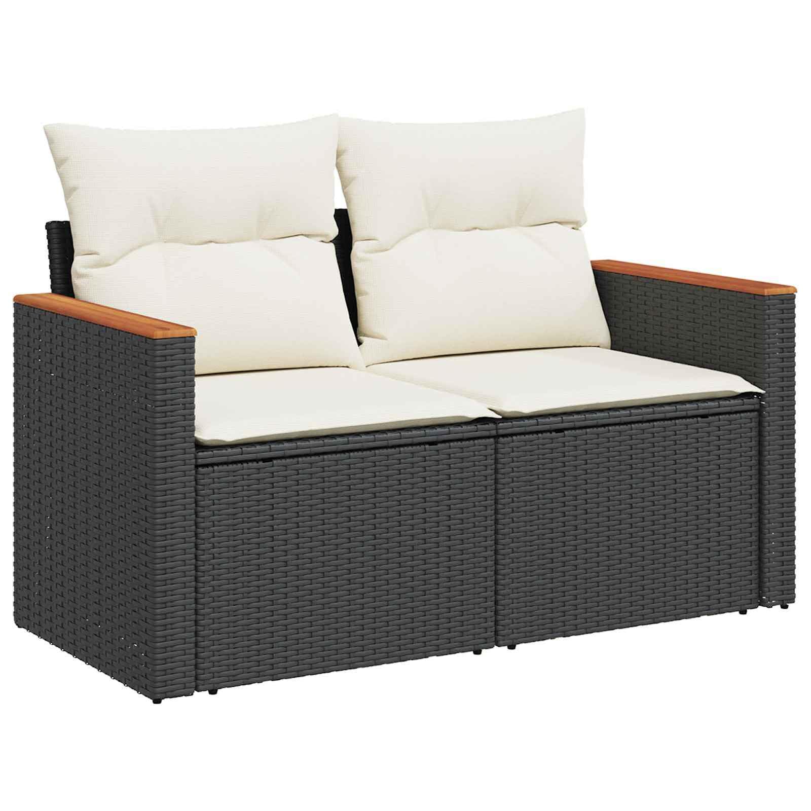 vidaXL Heim & Garten Gartensofa Schwarz-Cremeweiß Poly-Rattan