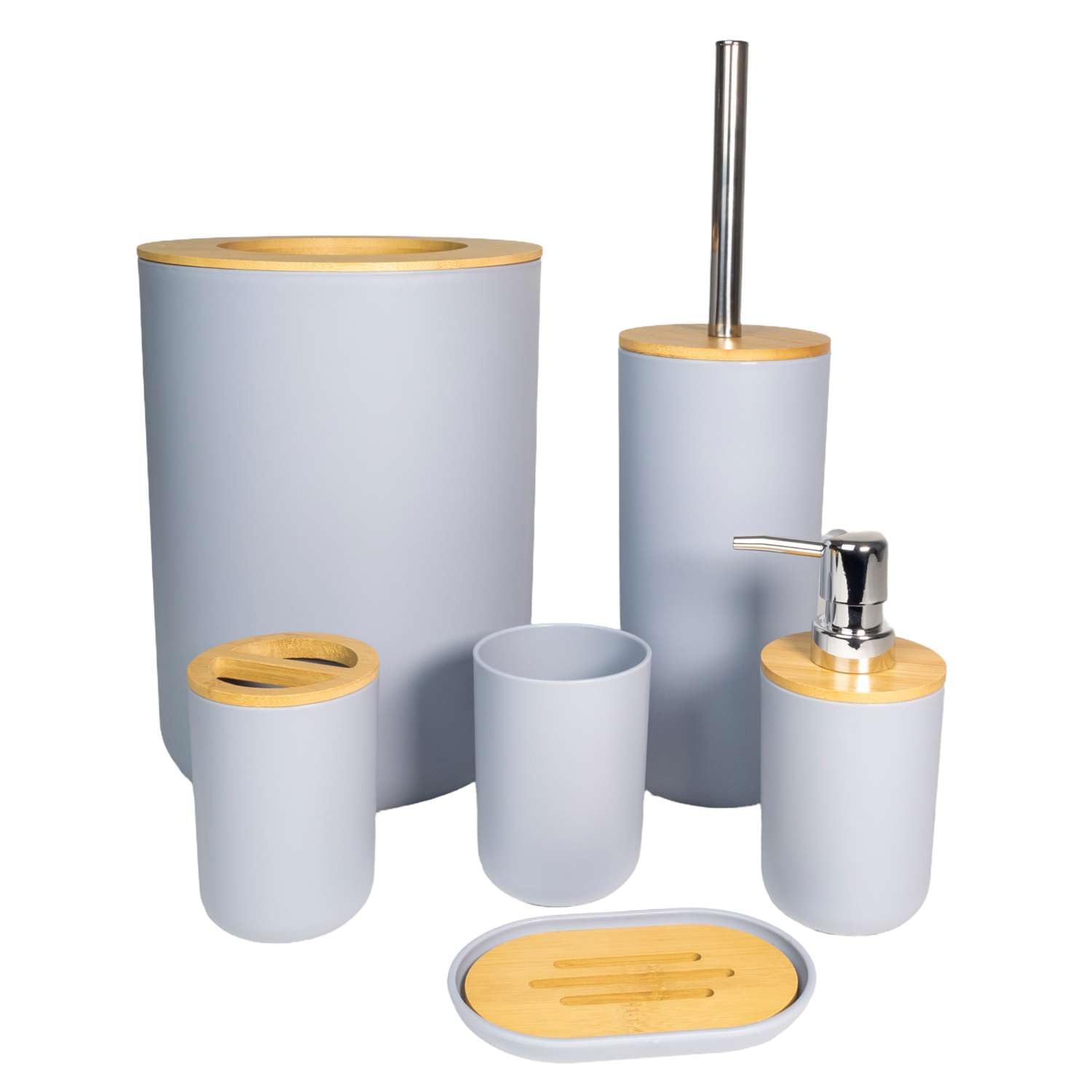 Intirilife Badezimmer Set 6-teilig Weiß Bambus Badaccessoires