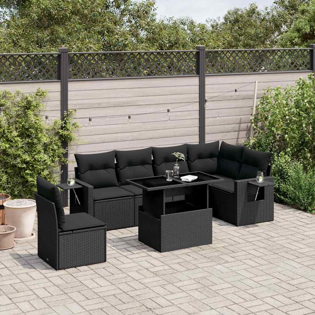 vidaXL Heim & Garten 7-tlg. Garten-Sofagarnitur Schwarz Rattan