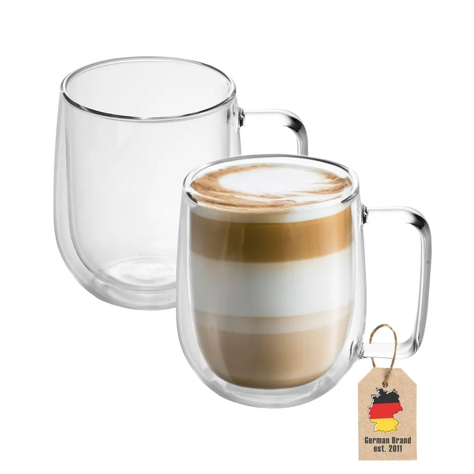Intirilife Thermo-Gläser doppelwandig 150 ml 2 Stück mit Henkel