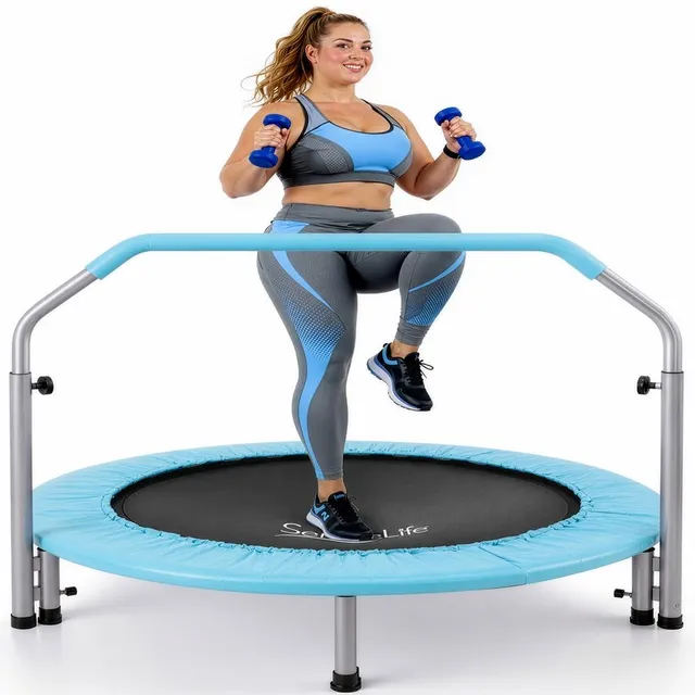 Serenelife Fitness Trampolin 40 Zoll hellblau mit Haltestange