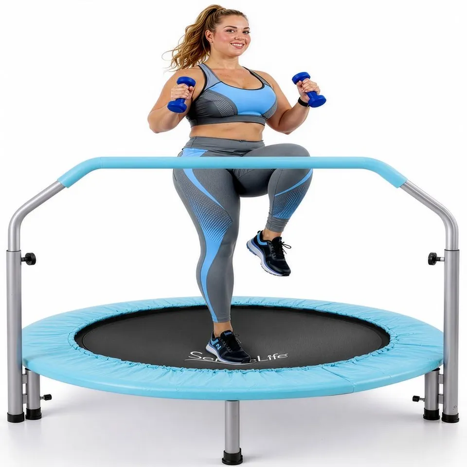 Serenelife Fitness Trampolin 40 Zoll hellblau mit Haltestange
