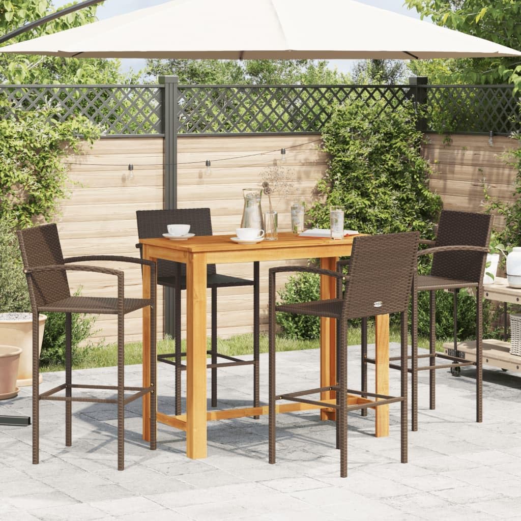 vidaXL Gartenbar-Set 5-TLG. Braun Akazie Poly Rattan 4 Hocker