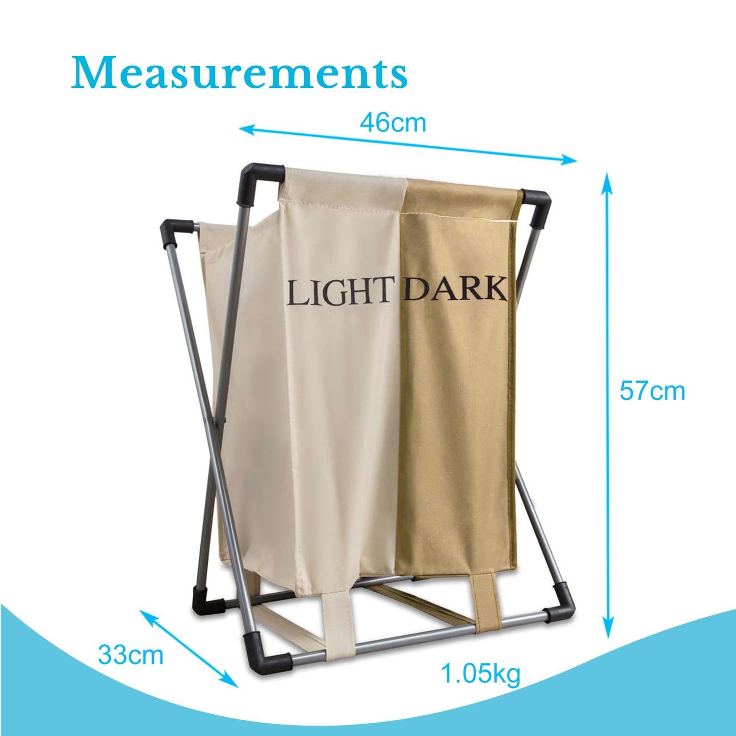 Intirilife Wäschekorb 2 Fächer Creme-Braun 45x55cm Stoff