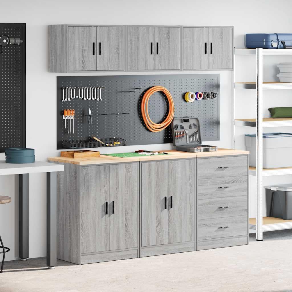 vidaXL Garagenschränke 6-tlg Werkzeugschrank Grau Sonoma Holzwerkstoff