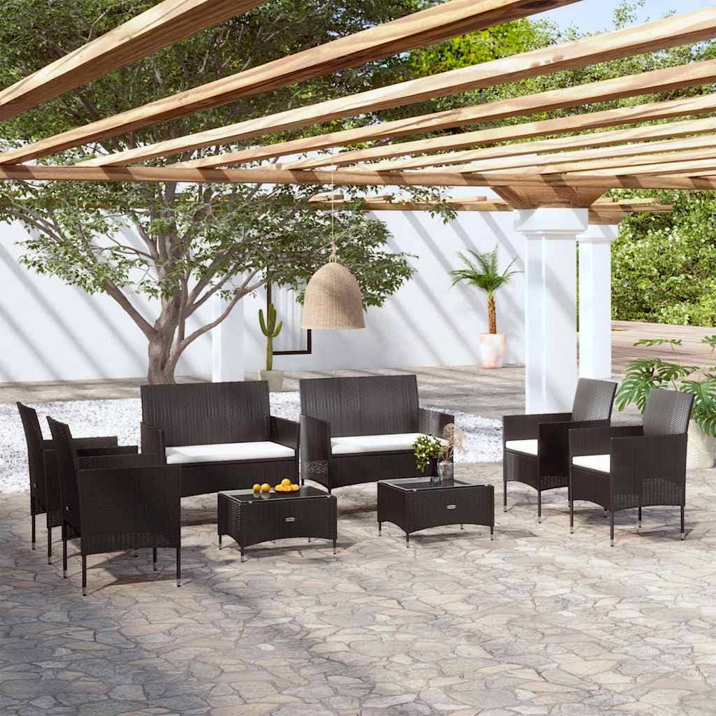 vidaXL Garten-Lounge-Set 8-tlg. Rattan schwarz mit Auflagen
