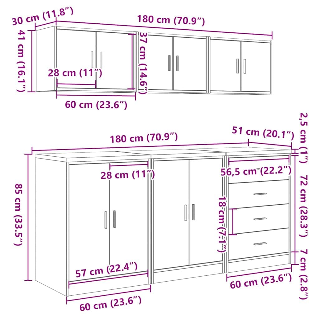 vidaXL Garagenschränke 6-tlg Werkzeugschrank Grau Sonoma Holzwerkstoff
