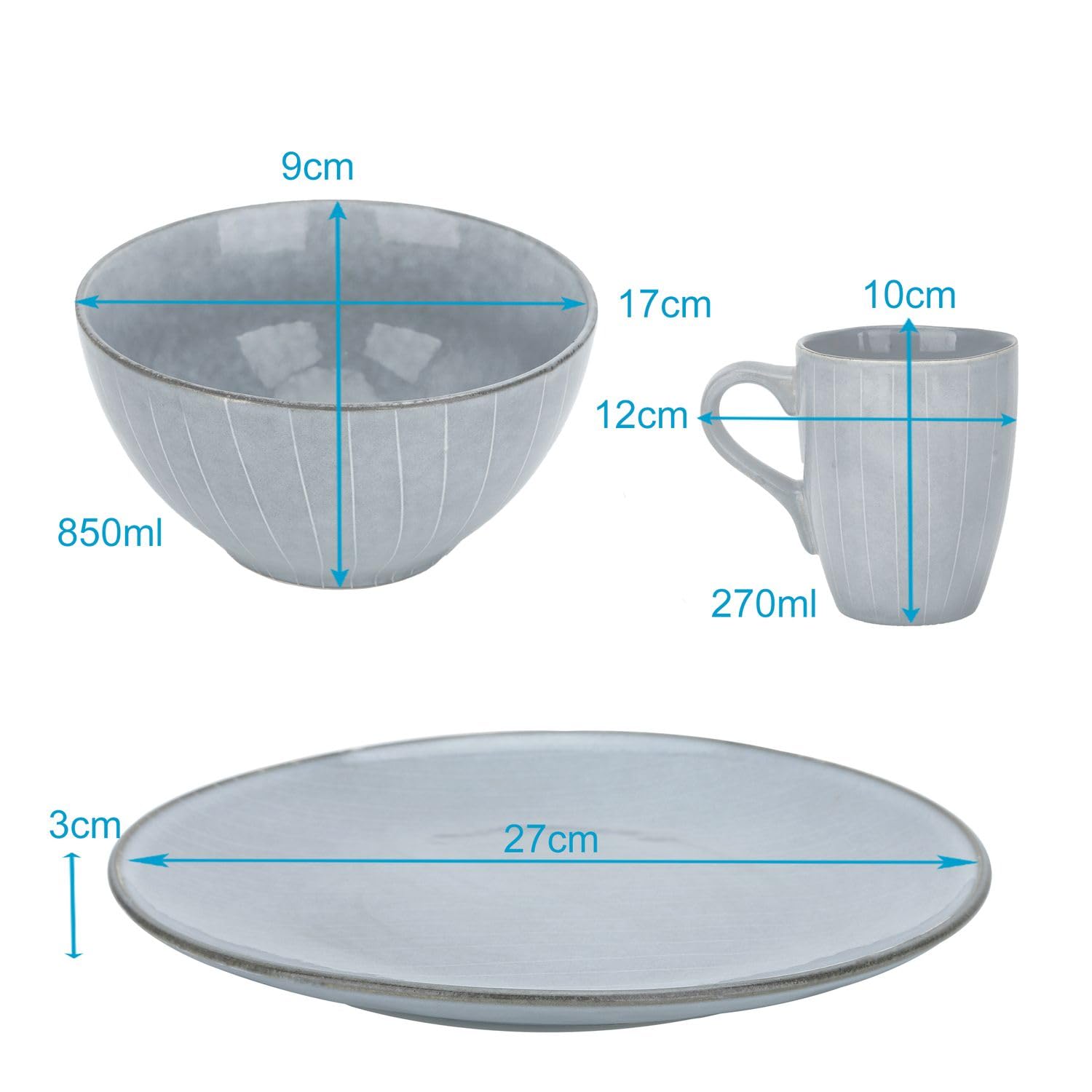 Intirilife Geschirr Set Keramik Grau 12-teilig 4 Personen