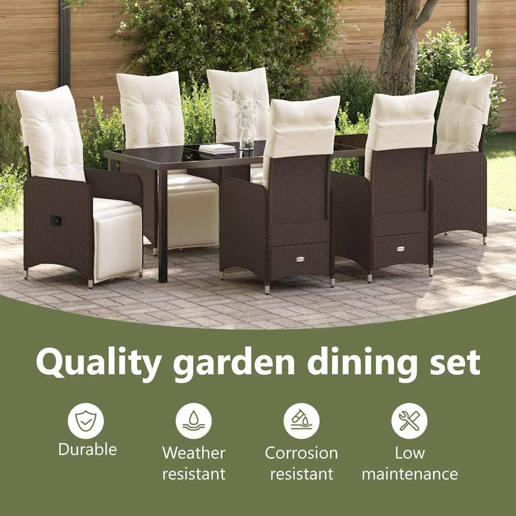 vidaXL Garten Essgruppe Braun 7-tlg Poly-Rattan