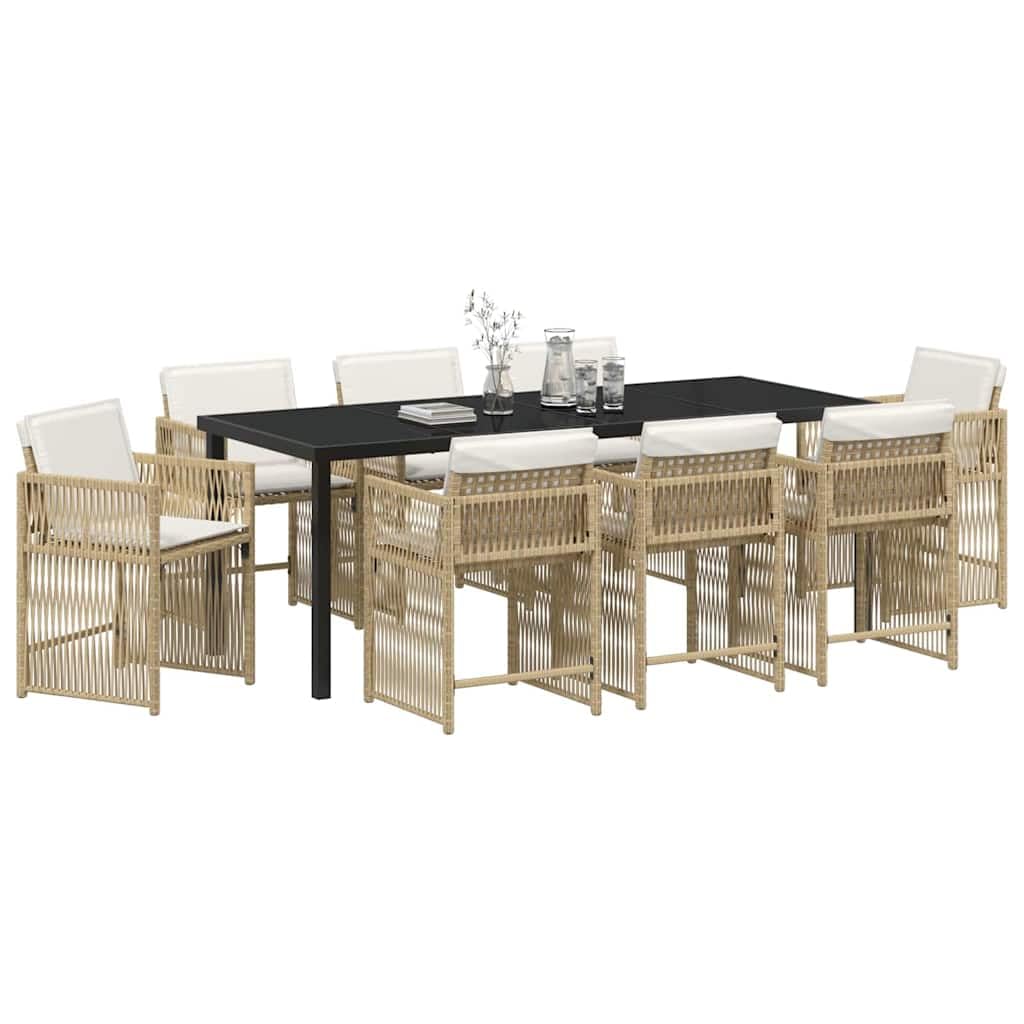 vidaXL Heim & Garten Essgruppe 9-tlg Beige Polyrattan Glastisch
