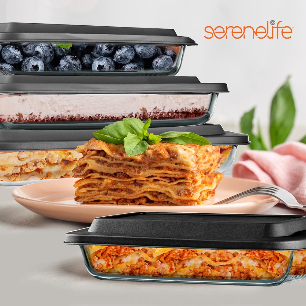 Serenelife Auflaufform Glas Set 4-tlg Schwarz mit Deckel