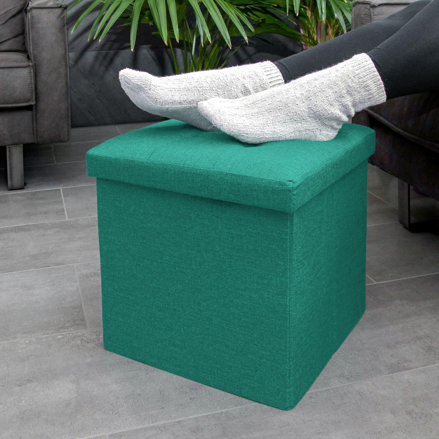 Intirilife Sitzhocker Sitzwürfel 38x38x38 cm Dunkel Türkis Stoff