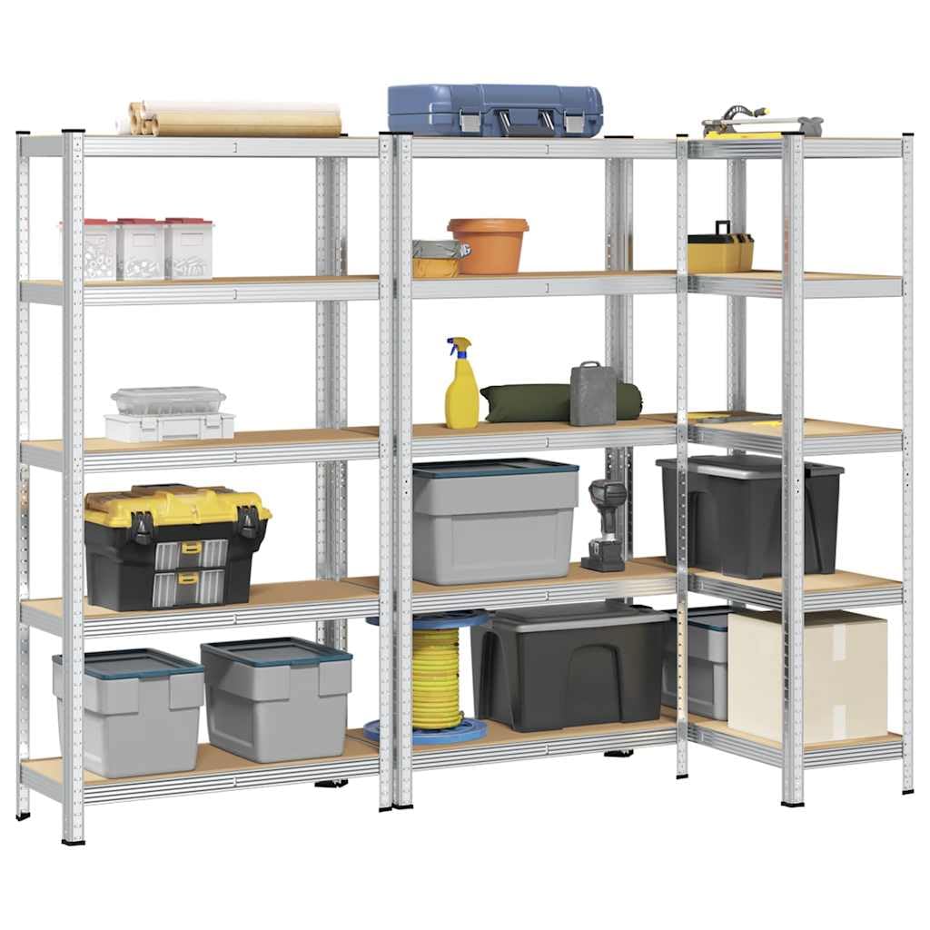vidaXL Regal-Set 5 Böden 3 Stk Silber Schwerlastregal