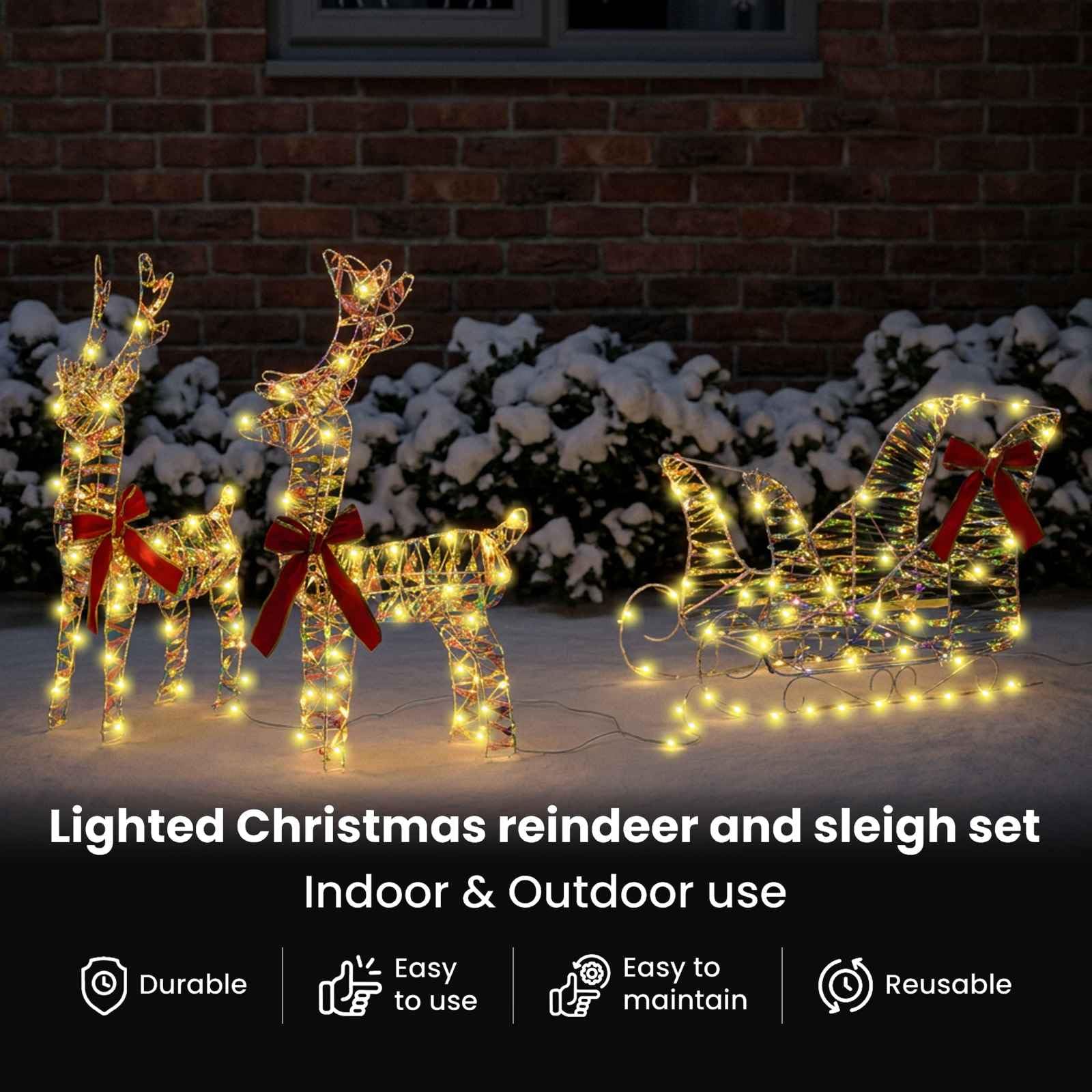 vidaXL Rentier mit Schlitten LED Deko warmweiß 30x12x54,5 cm