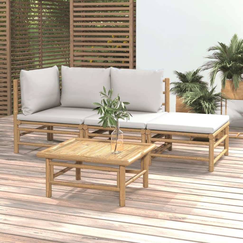 vidaXL Garten-Lounge-Set Bambus Hellgrau 4-teilig