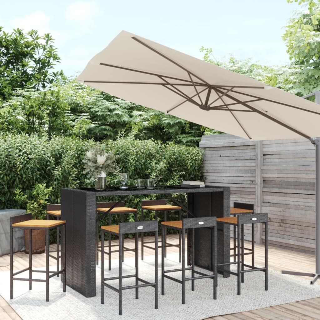 vidaXL Heim & Garten 9-tlg. Gartenbar-Set schwarz Holzsitz